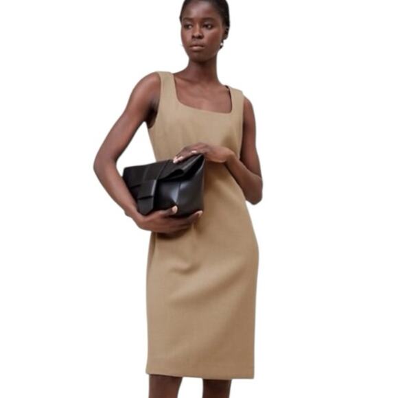 Banana Republic Sheath Dress Square Neck Cap Sleeve Oatmeal Women’s Size 0P - Picture 1 of 13